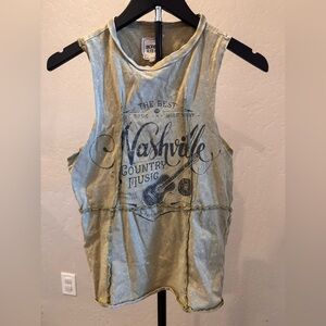 Modish Rebel Nashville Country Graphic Muscle Tank - Olive Green
